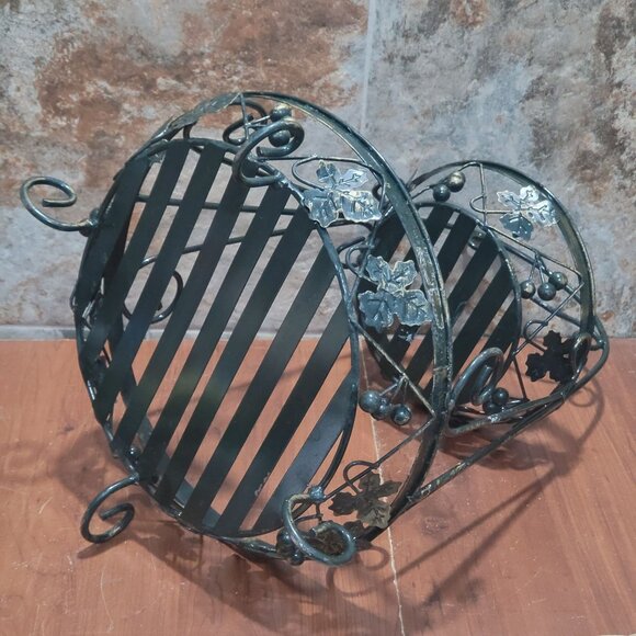 Two Tier Metal Fruit Basket Kitchen Storage Organizer 21" High Vines and Leaves - Picture 7 of 12